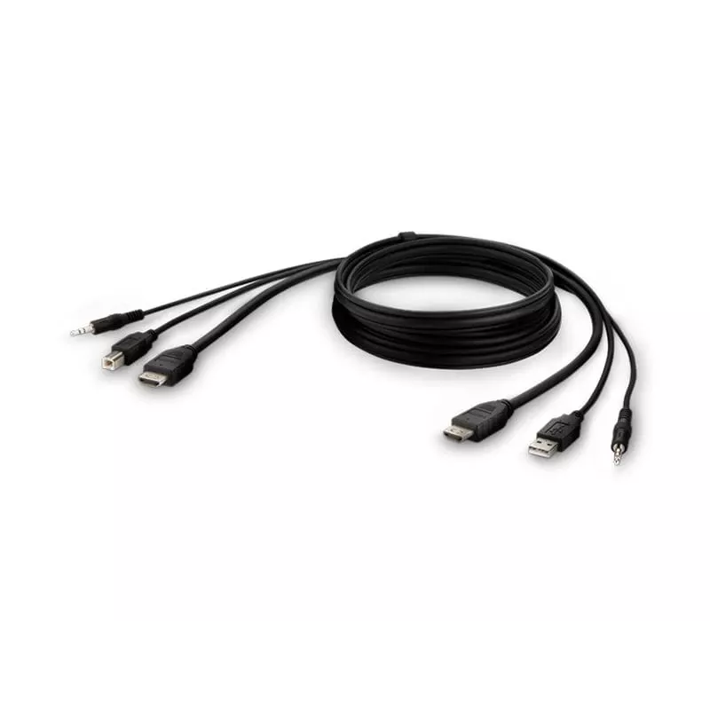 KVM kabelis Belkin F1DN1CCBL — HDMI į USB A/B su garsu, USB klaviatūros/pelės prievadai, 3 m
