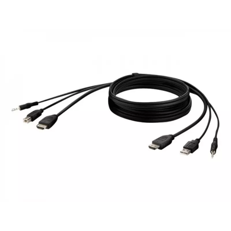 KVM kabelis Belkin F1DN1CCBL — HDMI į USB A/B su garsu, USB klaviatūros/pelės prievadai, 3 m