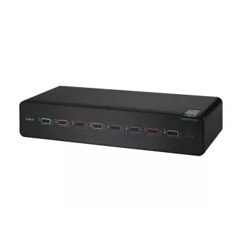 KVM jungiklis Belkin F1DN208KVM-UN-4 — 8 prievadų dviejų galvučių HDMI/DisplayPort, USB klaviatūra ir pelė, 4K@60Hz, montuojamas į stovą, juodas