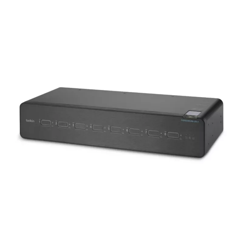 KVM jungiklis Belkin F1DN208KVM-UN-4 — 8 prievadų dviejų galvučių HDMI/DisplayPort, USB klaviatūra ir pelė, 4K@60Hz, montuojamas į stovą, juodas