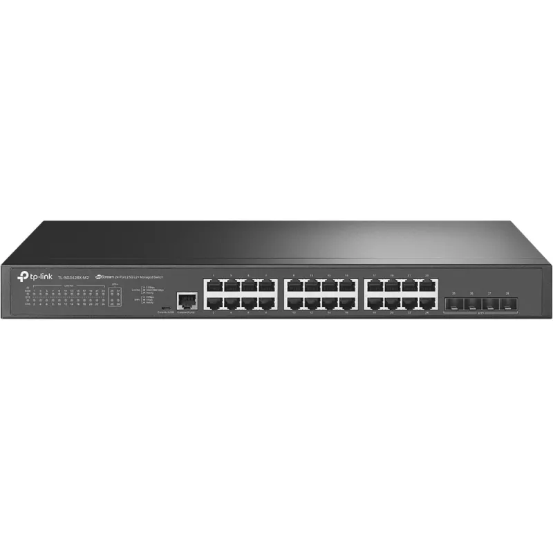 TP-Link JetStream TL-SG3428X-M2 tinklo komutatorius Valdomas L2+ 2.5G Ethernet (100/1000/2500) 1U Juodas
