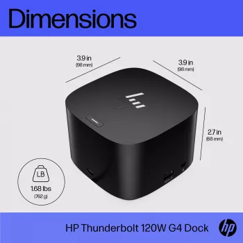 HP Thunderbolt Dock 120W G4, Kensington, Kinija, Tailandas, Taivanas, Verslo, Windows 10, Windows 11, MacOS, 98 mm