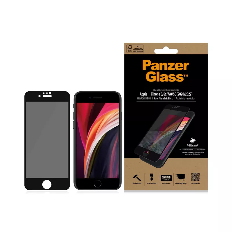 PanzerGlass ® Privatumo ekrano apsauga iPhone SE (2020/2022) | 8 | 7 | 6 | 6s | Nuo krašto iki krašto