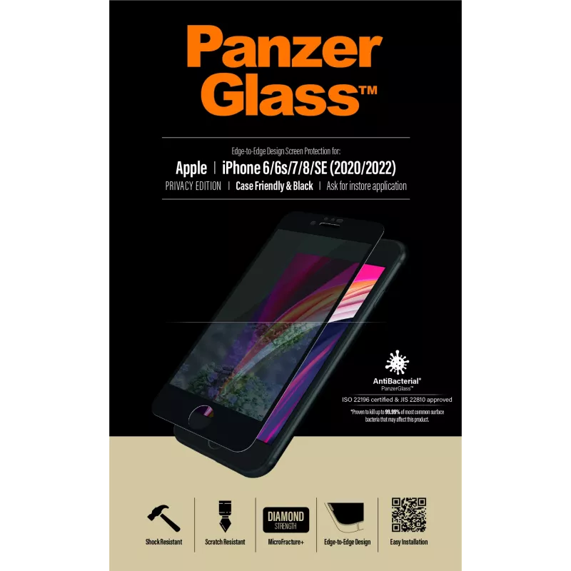 PanzerGlass ® Privatumo ekrano apsauga iPhone SE (2020/2022) | 8 | 7 | 6 | 6s | Nuo krašto iki krašto