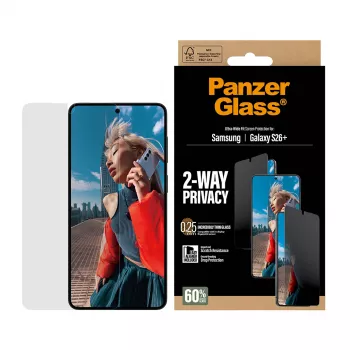 PanzerGlass ® 2 krypčių privatumo ekrano apsauga Samsung Galaxy S26+ | Itin platus pritaikymas su EasyAligner
