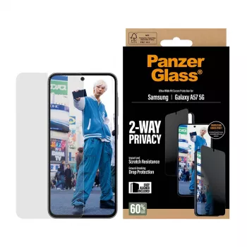 PanzerGlass Privacy apsauginis ekrano stiklas UWF – skaidrus – Samsung Galaxy A57 5G skaidrus ekrano apsauginis stiklas