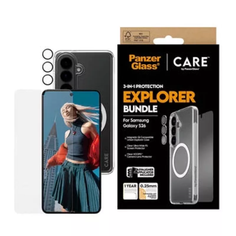 Ekrano apsauga PanzerGlass CARE 3-in-1, skirta Samsung Galaxy S (2026) – PanzerGlass