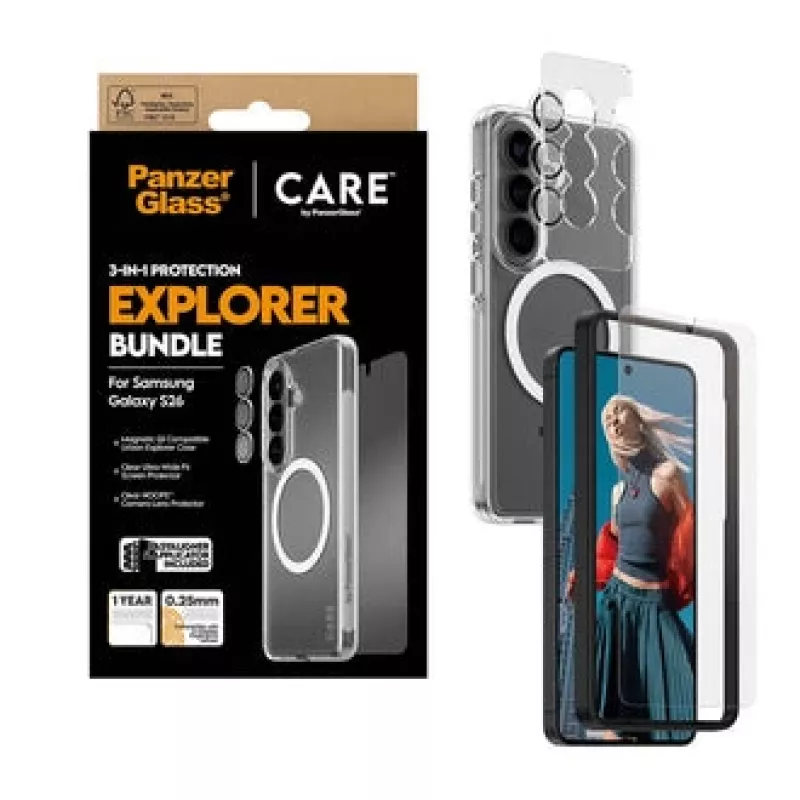 Ekrano apsauga PanzerGlass CARE 3-in-1, skirta Samsung Galaxy S (2026) – PanzerGlass