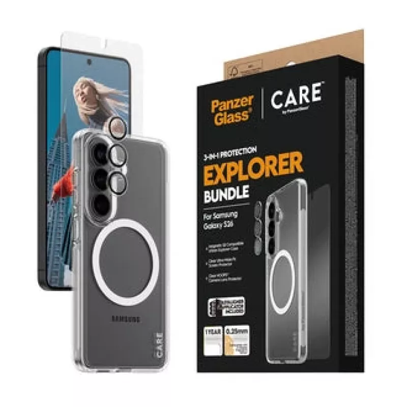 Ekrano apsauga PanzerGlass CARE 3-in-1, skirta Samsung Galaxy S (2026) – PanzerGlass