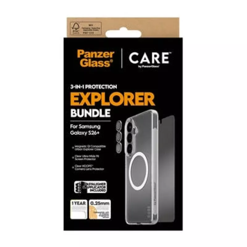 Ekrano apsauga PanzerGlass CARE 3-in-1, skirta Samsung Galaxy S Plus 2026 — PanzerGlass CARE rinkinys