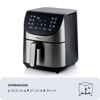 Ariete 4628 Airy Fryer Metal 7L, gruzdintuvė karšto oro, 1800 W, 7L talpa, 2,8 kg kepimo talpa, 12 išankstinių programų, Max Crisp funkcija, temperatūra iki 200°, nelimpanti krepšelė su grotelėmis, metalinis