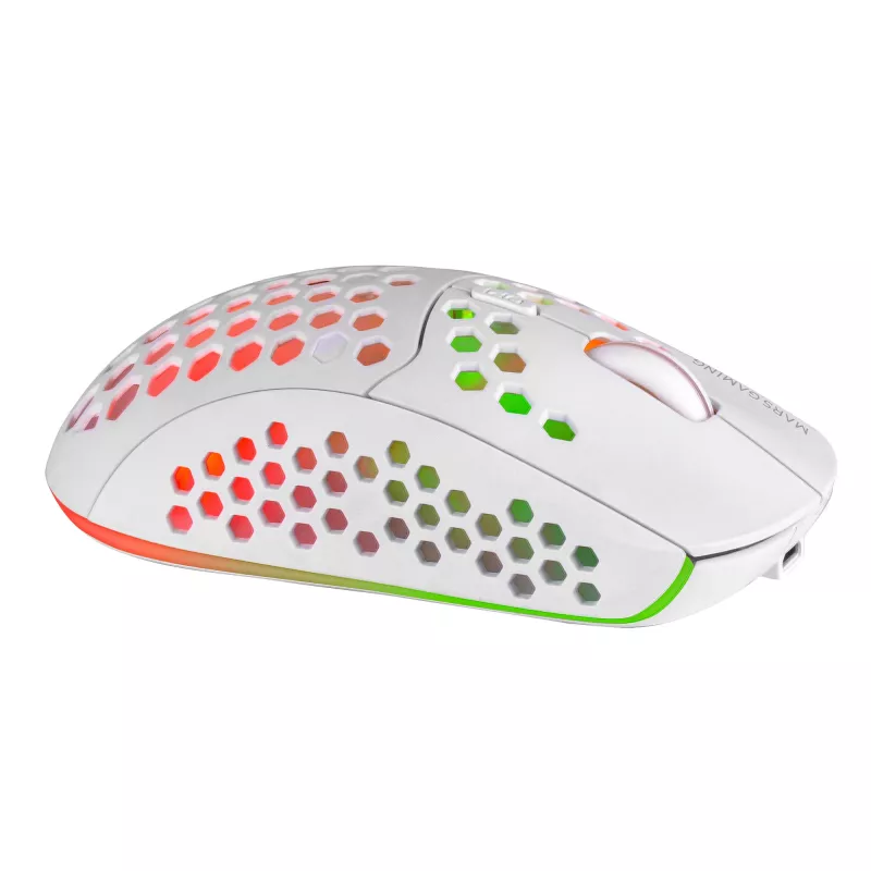 Mars Gaming MMW3W, belaidė žaidimų pelė, RGB Flow, itin lengva 79 g, 3200 DPI, balta