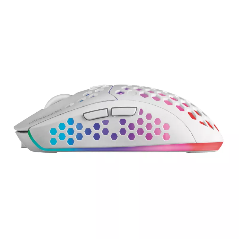 Mars Gaming MMW3W, belaidė žaidimų pelė, RGB Flow, itin lengva 79 g, 3200 DPI, balta