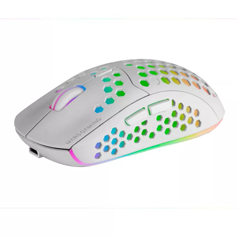 Mars Gaming MMW3W, belaidė žaidimų pelė, RGB Flow, itin lengva 79 g, 3200 DPI, balta