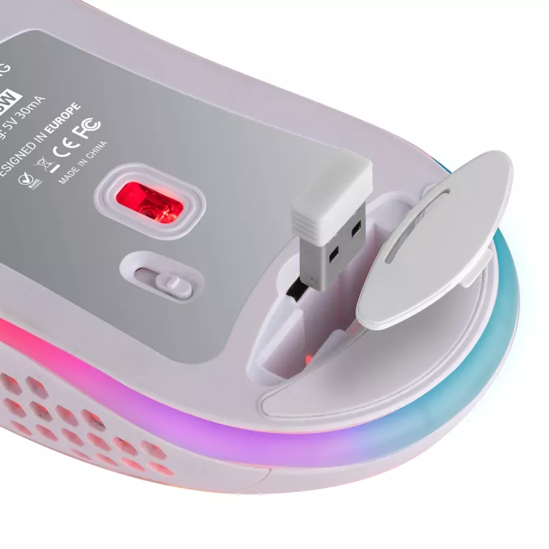 Mars Gaming MMW3W, belaidė žaidimų pelė, RGB Flow, itin lengva 79 g, 3200 DPI, balta