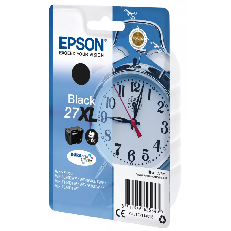 Epson žadintuvas Vienos pakuotės Juoda 27XL DURABrite Ultra rašalas, didelio našumo (XL), juoda, pigmentinis rašalas, 17,7 ml, 1 vnt., 1100 puslapių