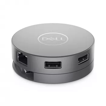 DELL Pro 7 viename USB-C kelioninis šakotuvas - DA310, laidinis, USB 3.2 Gen 2 (3.1 Gen 2) Type-C, 10,100,1000 Mbit/s, sidabrinis, 3840 x 2160 pikselių, 1920 x 1080 pikselių