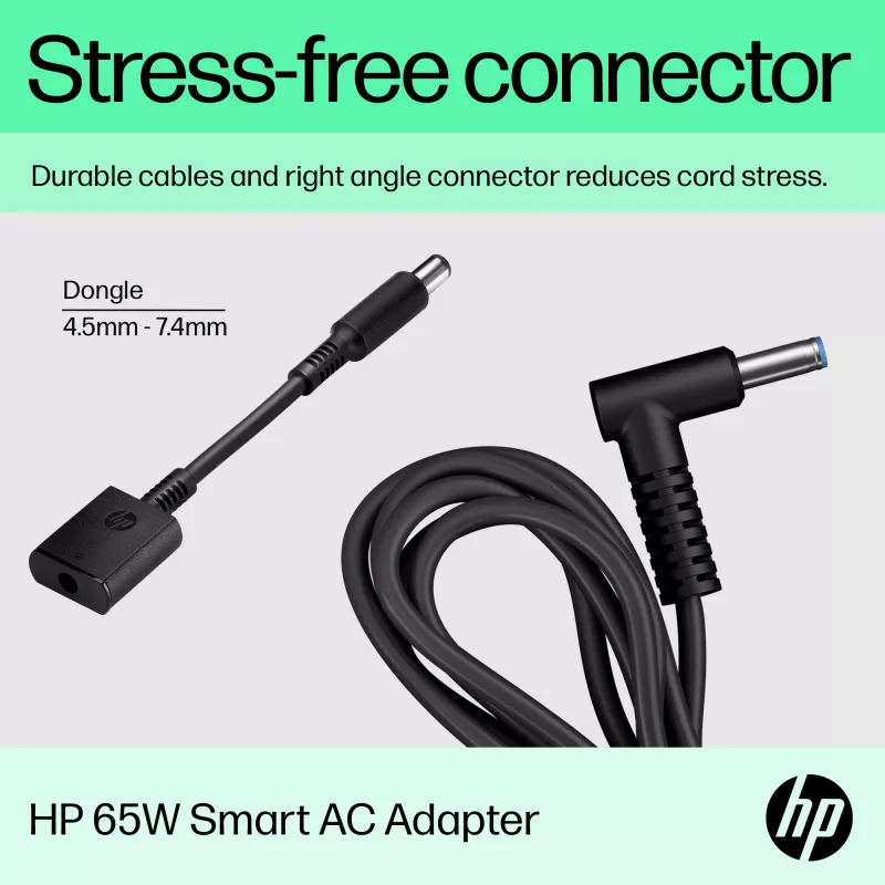 HP 65 W išmanusis kintamosios srovės adapteris, suderinamas su HP ProBook 440 G6 nešiojamuoju kompiuteriu; HP ProBook 450 G6 nešiojamuoju kompiuteriu; HP ProBook x360 11..., verslo, 5 – 35 °C, -20 – 85 °C, CCC, CE, BSMI, 47 mm
