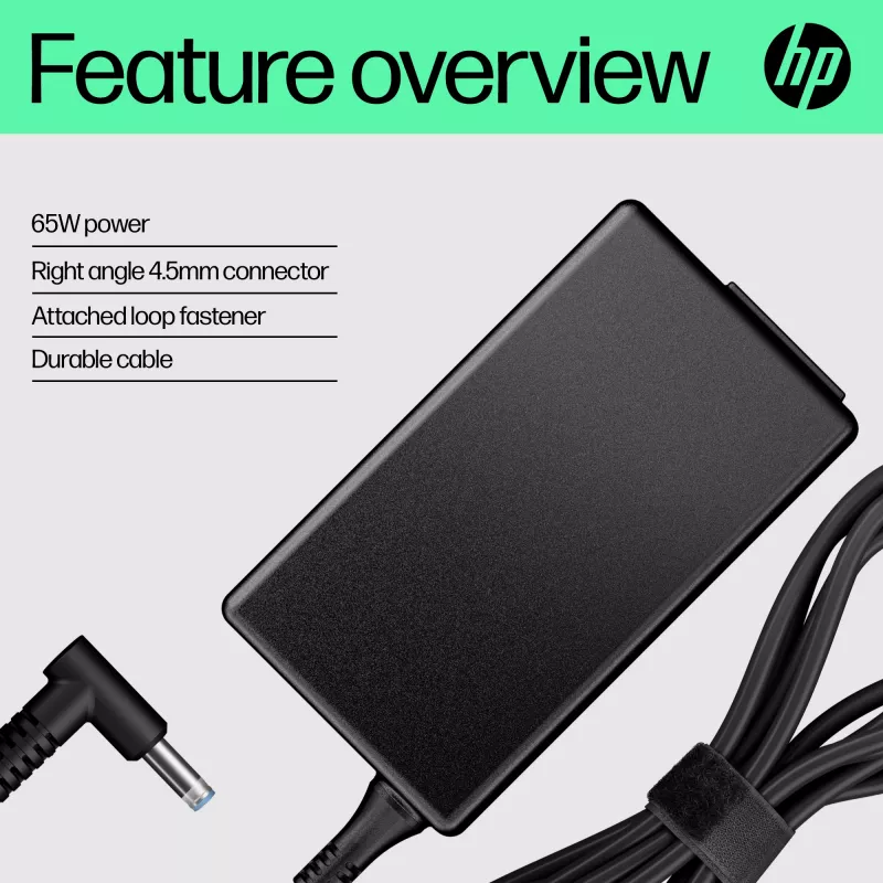 HP 65 W išmanusis kintamosios srovės adapteris, suderinamas su HP ProBook 440 G6 nešiojamuoju kompiuteriu; HP ProBook 450 G6 nešiojamuoju kompiuteriu; HP ProBook x360 11..., verslo, 5 - 35 °C, -20 - 85 °C, CCC, CE, BSMI, 47 mm