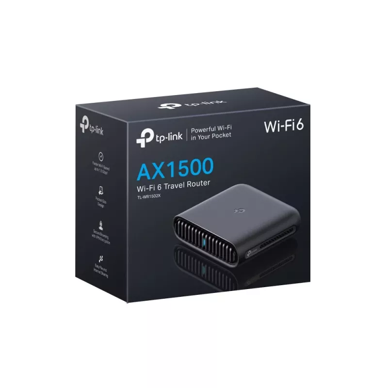 TP-Link AX1500 Wi-Fi 6 kelioninis maršrutizatorius, Wi-Fi 6 (802.11ax), dviejų juostų (2,4 GHz / 5 GHz), Ethernet LAN, juodas, nešiojamas maršrutizatorius