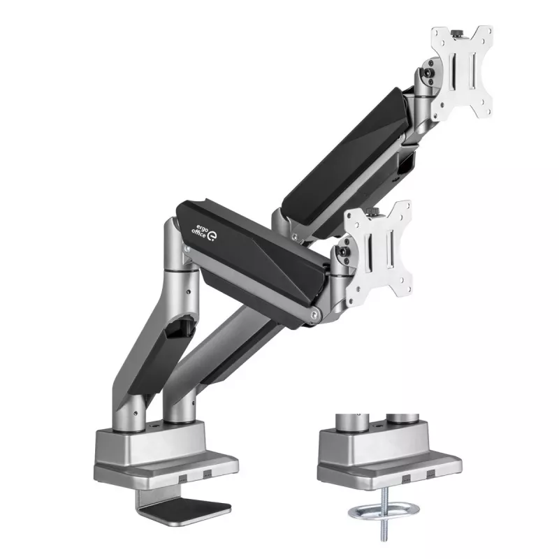 Universalus Ergo Office dvigubas monitoriaus stalinis laikiklis, dujinė spyruoklė 17-35 15kg, VESA 75x75 / 100x100, ER-446