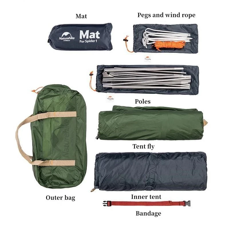 Dviračių ultralengva palapinė 1 NH18A095-D miško žalia NATUREHIKE