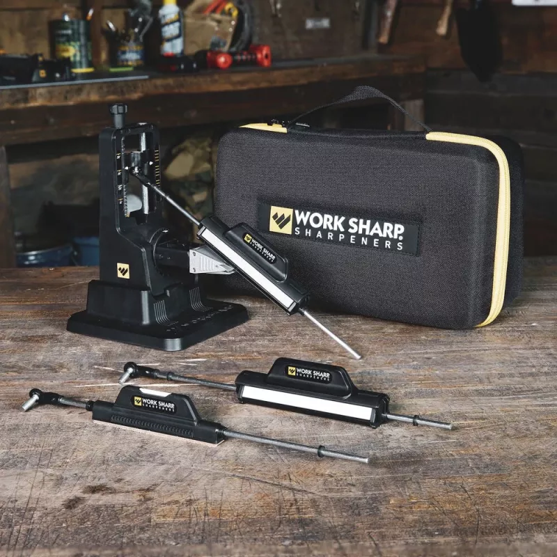 Pratraukiamas peilių galąstuvas Work Sharp Precision Adjust Elite 09DX066 — reguliuojamas kampas, deimantiniai akmenys, odinė apdaila, nailono korpusas