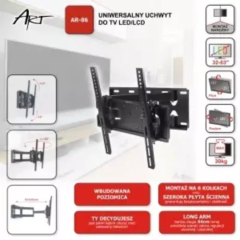 TV sieninis laikiklis ART AR-86, sieninis laikiklis televizoriams, modelis AR-86