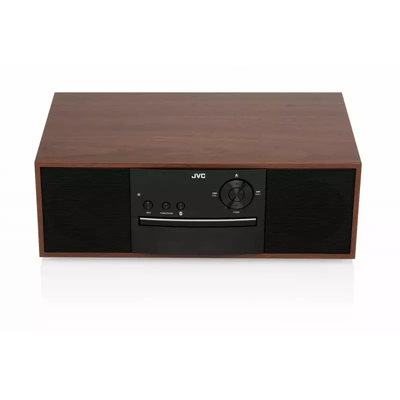 Mini bokštelio muzikinė sistema JVC RD-E761, 2x8W RMS, Bluetooth 4.2, USB, CD, FM, medinis korpusas, juoda