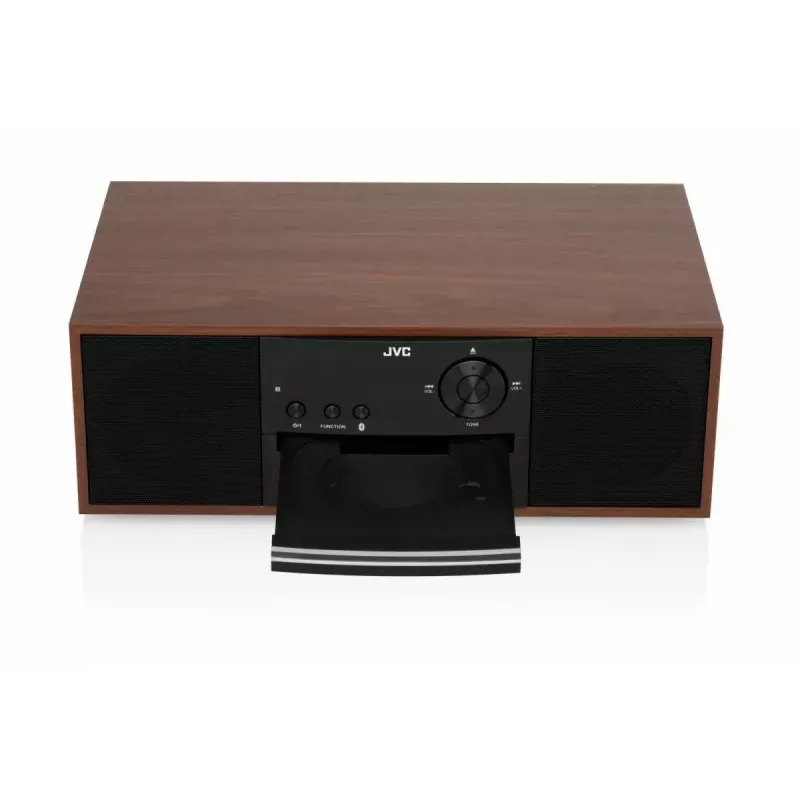 Mini bokštelio muzikinė sistema JVC RD-E761, 2x8W RMS, Bluetooth 4.2, USB, CD, FM, medinis korpusas, juoda