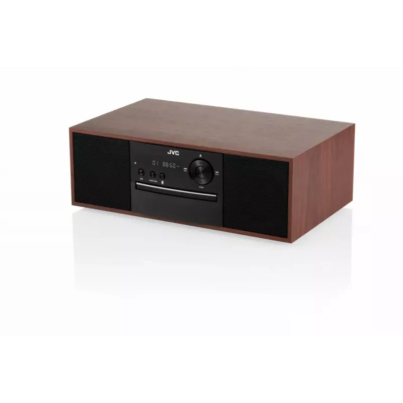 Mini bokštelio muzikinė sistema JVC RD-E761, 2x8W RMS, Bluetooth 4.2, USB, CD, FM, medinis korpusas, juoda