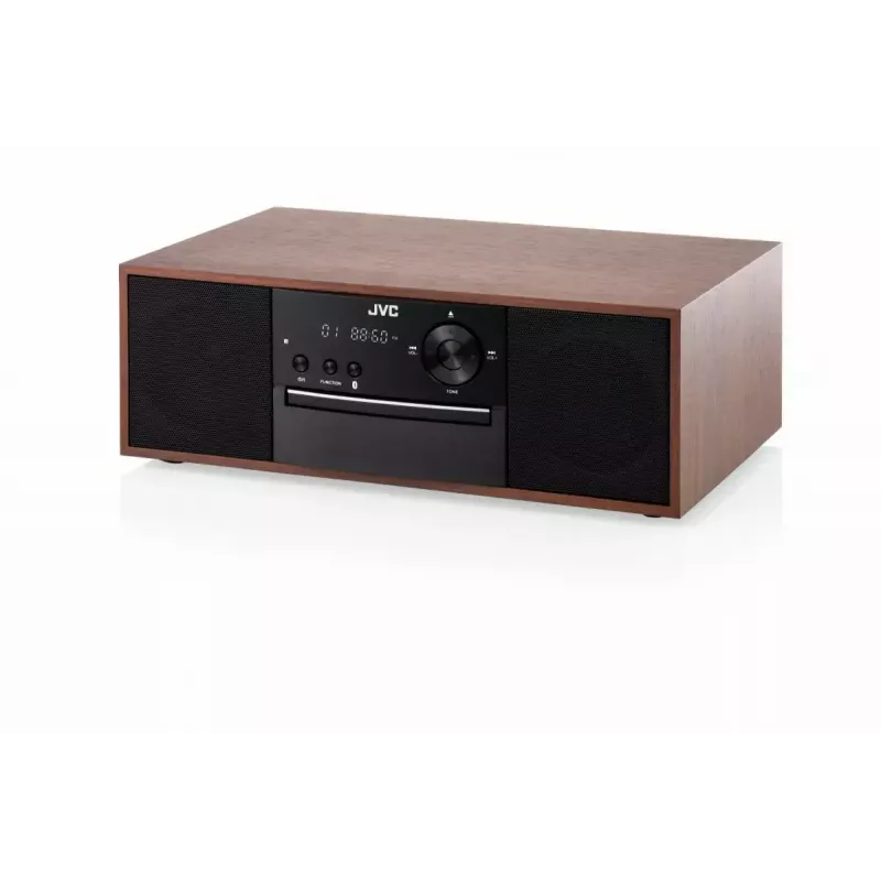 Mini bokštelio muzikinė sistema JVC RD-E761, 2x8W RMS, Bluetooth 4.2, USB, CD, FM, medinis korpusas, juoda
