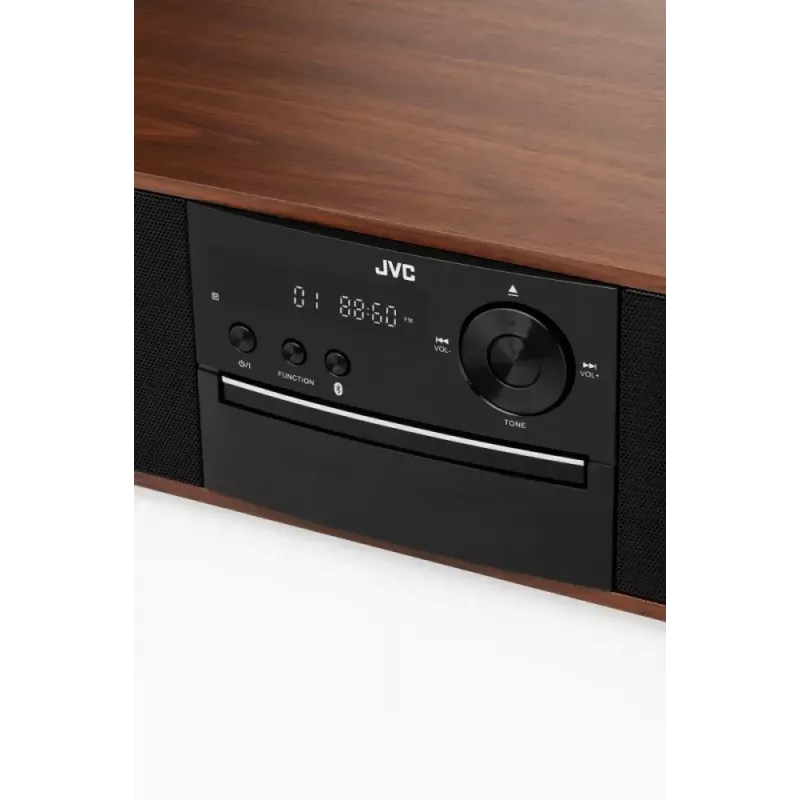 Mini bokštelio muzikinė sistema JVC RD-E761, 2x8W RMS, Bluetooth 4.2, USB, CD, FM, medinis korpusas, juoda