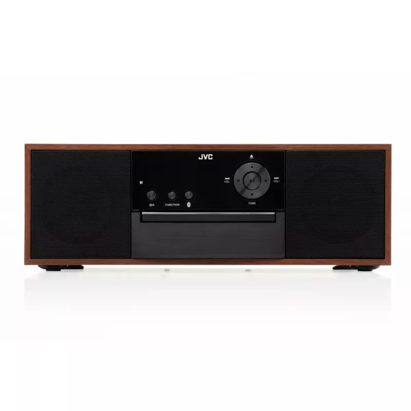 Mini bokštelio muzikinė sistema JVC RD-E761, 2x8W RMS, Bluetooth 4.2, USB, CD, FM, medinis korpusas, juoda