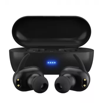 MAXELL MINI DUO belaidės į ausis įdedamos ausinės su įkrovimo dėklu, juodos