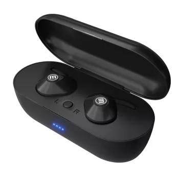 MAXELL MINI DUO belaidės į ausis įdedamos ausinės su įkrovimo dėklu, juodos