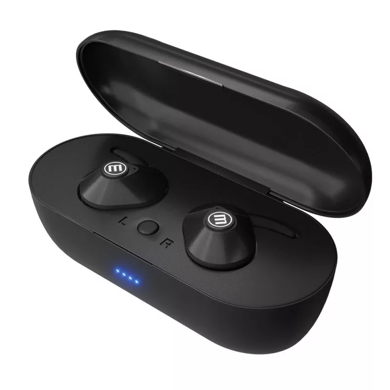 MAXELL MINI DUO belaidės į ausis įdedamos ausinės su įkrovimo dėklu, juodos