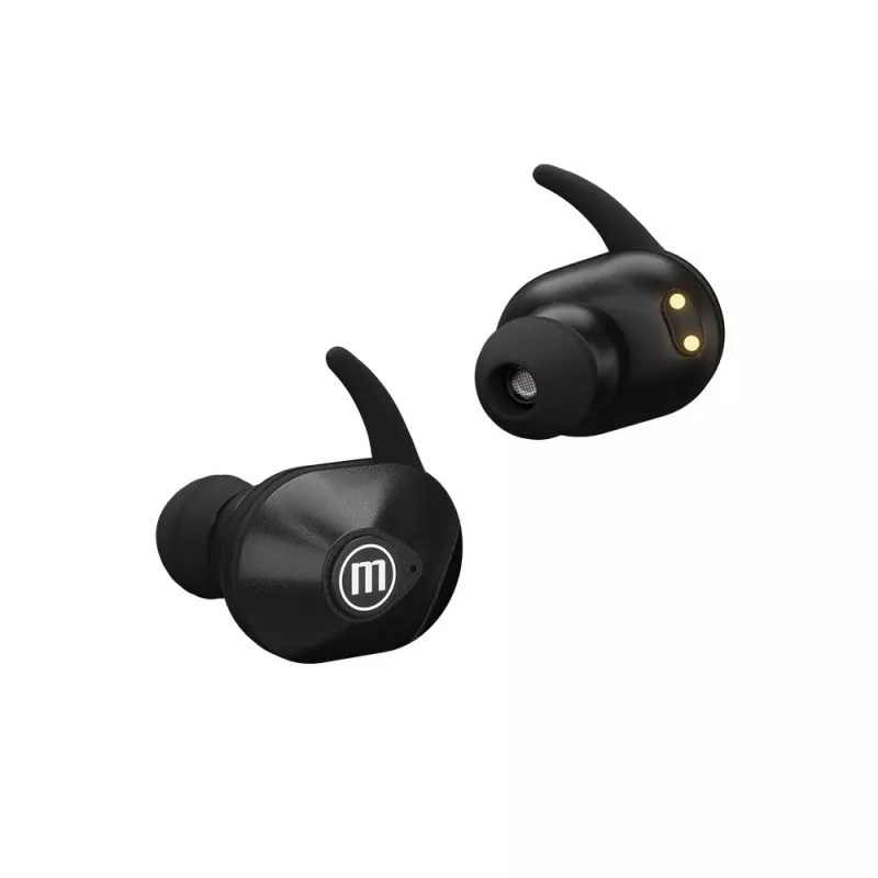 MAXELL MINI DUO belaidės į ausis įdedamos ausinės su įkrovimo dėklu, juodos