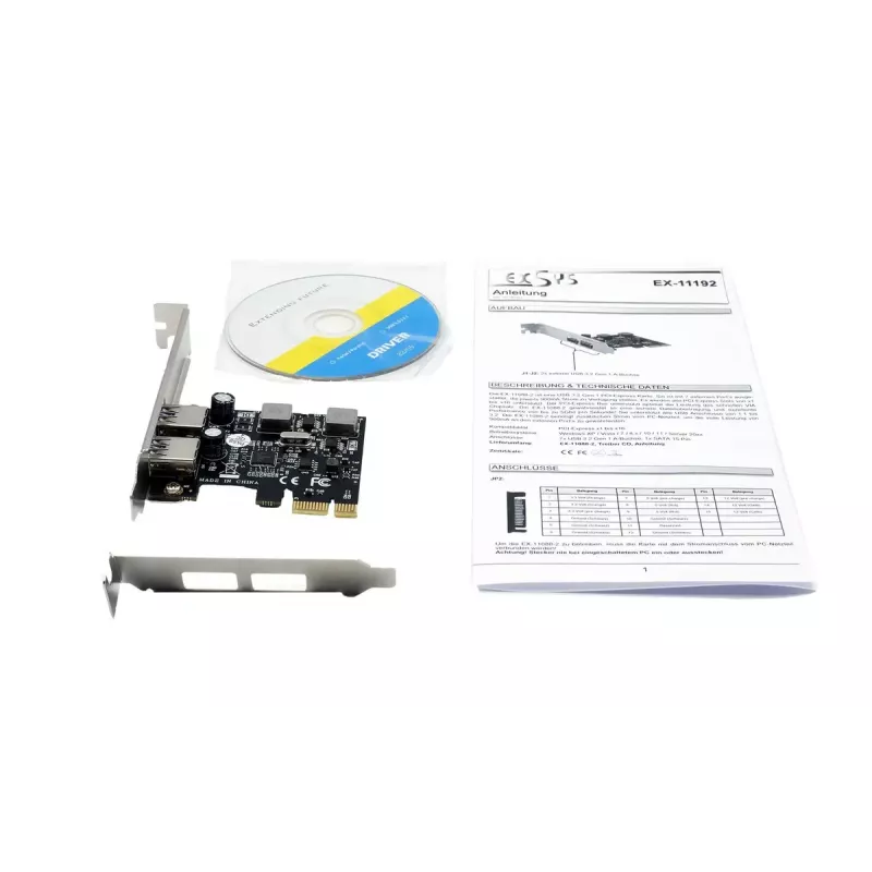 EXSYS 2 prievadų USB 3.2 Gen 1 PCIe kortelė 3A Renesas
