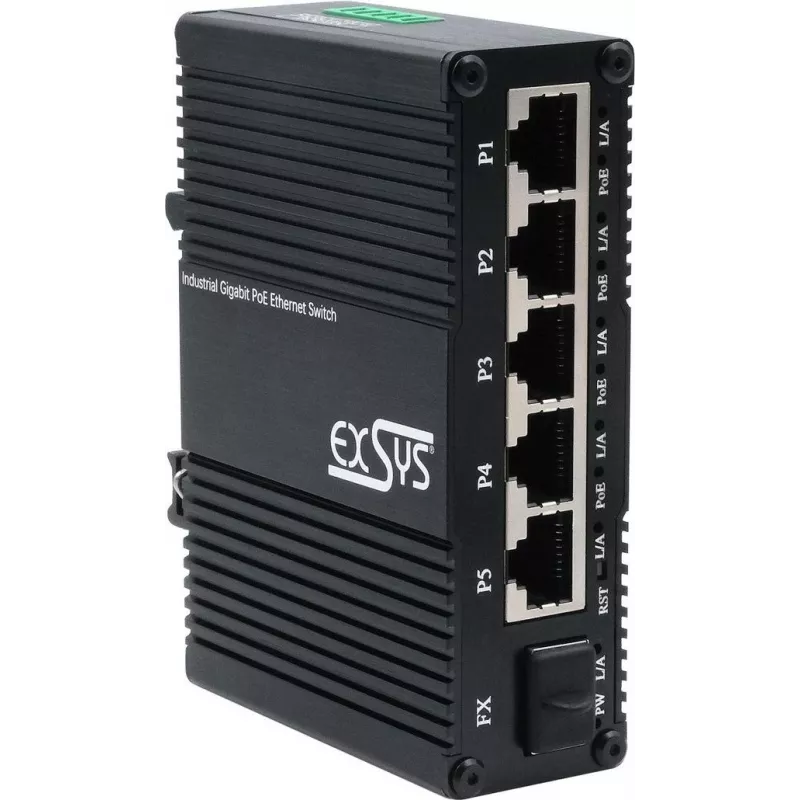 Switch Exsys EX-62030MPOE-SFP — Mini Gigabit 5+1 PoE+ Web-Managed valdomas komutatorius su 5 Gigabit + 1 SFP