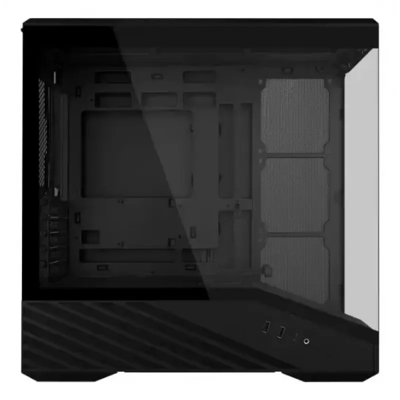 Mini bokšto PC korpusas Lian Li Vector V100R MINI — Mini-ITX/Micro-ATX, grūdintas stiklas, 3x120 mm šoniniai + 1x120 mm galinis ventiliatoriai, 2x 2,5 colio + 1x 3,5 colio nišos, juodas