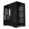 Mini bokšto PC korpusas Lian Li Vector V100R MINI — Mini-ITX/Micro-ATX, grūdintas stiklas, 3x120 mm šoniniai + 1x120 mm galinis ventiliatoriai, 2x 2,5 colio + 1x 3,5 colio nišos, juodas