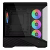 Mini bokšto PC korpusas Lian Li Vector V100R MINI — Mini-ITX/Micro-ATX, grūdintas stiklas, 3x120 mm šoniniai + 1x120 mm galinis ventiliatoriai, 2x 2,5 colio + 1x 3,5 colio nišos, juodas