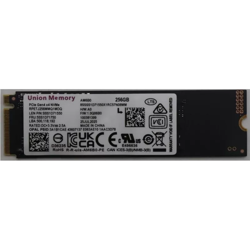 Vidinis M.2 PCIe NVMe SSD, Lenovo 256GB, MPN 5SS1D71750