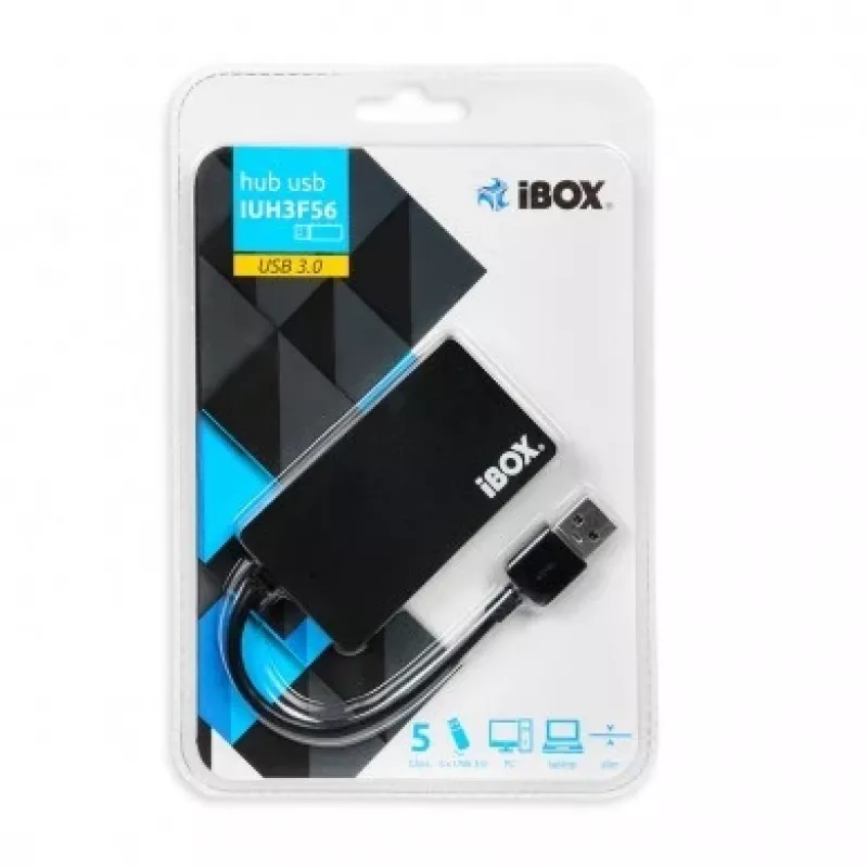 iBox IUH3F56 sąsajų šakotuvas USB 3.2 Gen 1 (3.1 Gen 1) Type-A 5000 Mbit/s juodas