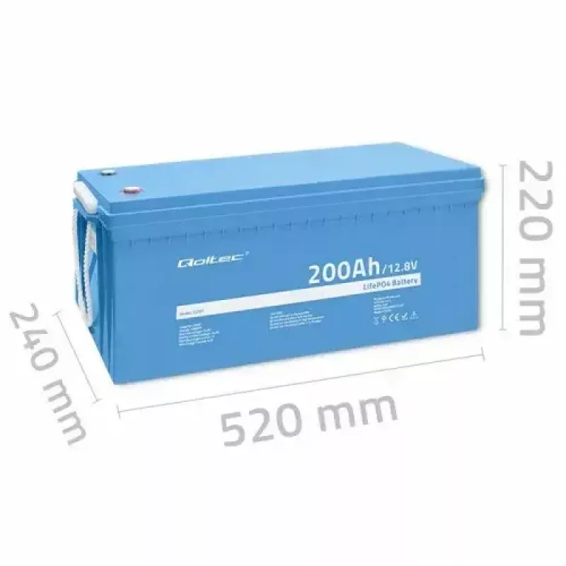 Qoltec 53707 Transporto priemonės baterija Ličio geležies fosfato 200 Ah 12,8 V