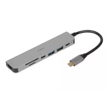 Dokų stotelė IBOX IUH3SL4K USB Type-C 5 Gbit/s, HDMI 4K@30Hz, PD iki 100W, 2x USB-A, 2x USB-C, kortelių skaitytuvas, sidabrinė