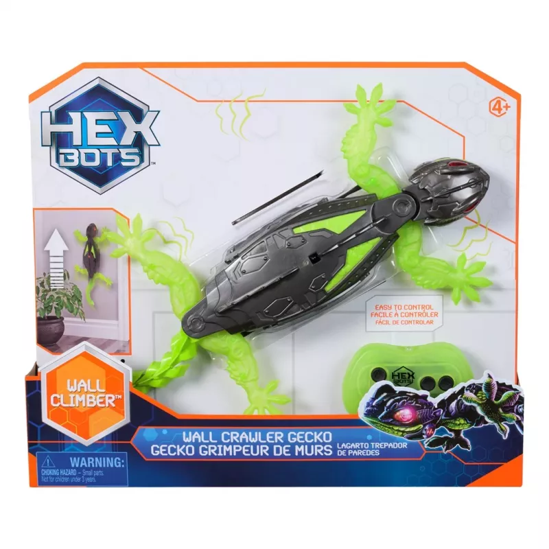 HEX BOTS | Interaktyvus žaislas – sienomis laipiojantis gekonas RC robotas | Žalias/Pilkas