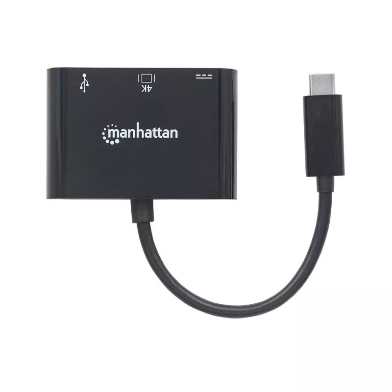 Manhattan USB-C dokas / šakotuvas, prievadai (x3): HDMI, USB-A ir USB-C, 5 Gbps (USB 3.2 Gen1, dar žinomas kaip USB 3.0), su maitinimo pristatymu (60 W) į USB-C prievadą (Pastaba: reikalingas papildomas USB-C sieninis įkroviklis ir USB-
