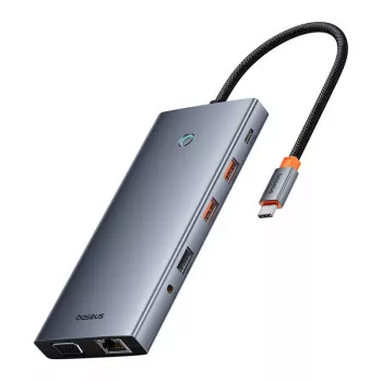 Hub 13in1 Baseus PortalJoy USB-C į HDMI+DP+VGA+C+USB+PD+RJ45+SD/TF+3,5 mm (pilkas)